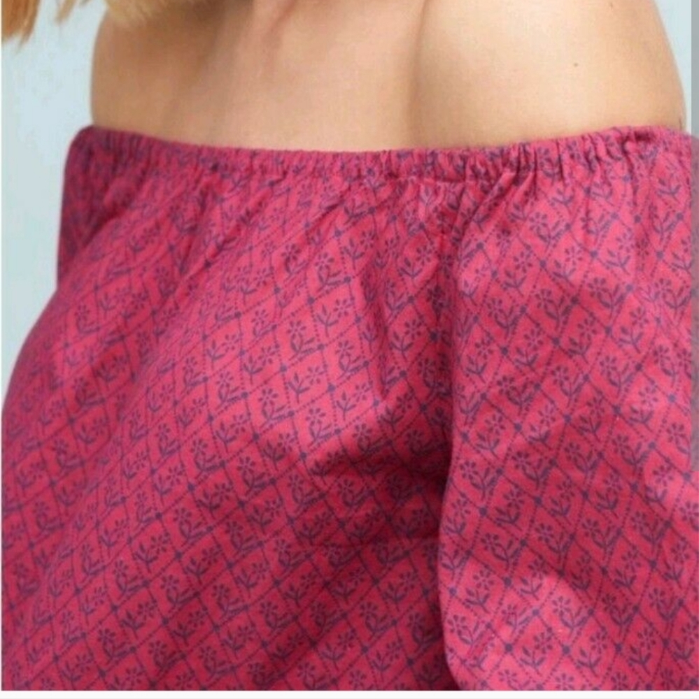Anthropologie Maeve Red Raspberry Floral Off The Shoulder Blouse - Picture 2 of 9
